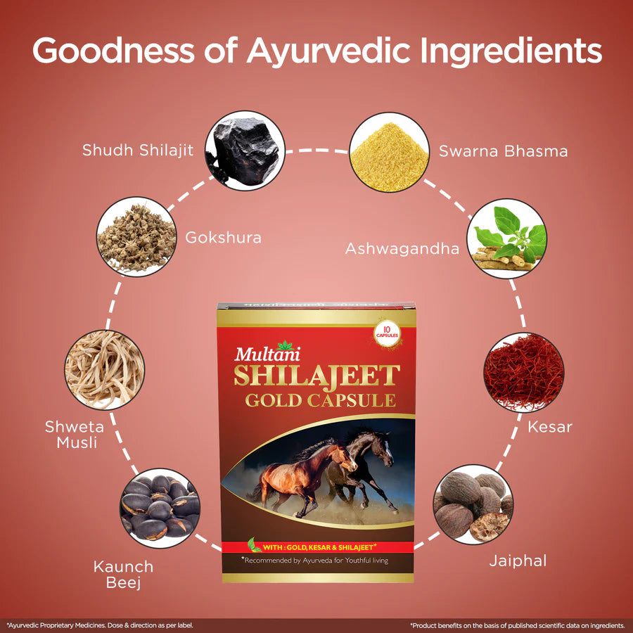 Multani Shilajeet Gold Capsule & Nookee Plus Capsule Combo – Ayurvedic Strength, Energy & Vitality Booster - Combo